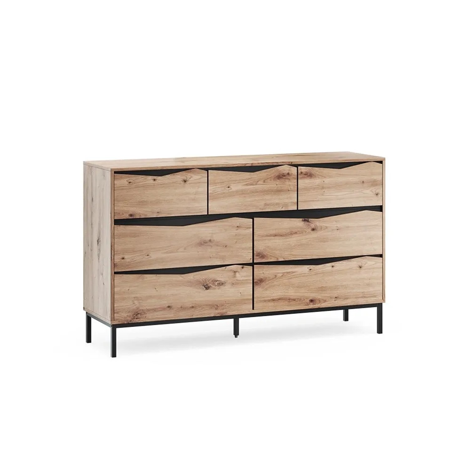 Vicco Sideboard Elvano Eiche/Schwarz 140 x 85 mit 7 Schubladen Art Nr 61287