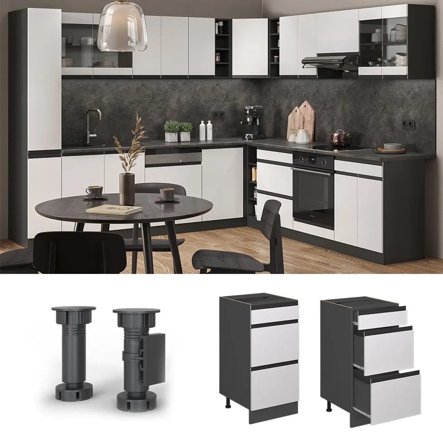 Vicco Küchenunterschrank ohne Arbeitsplatte 40 cm R-Line Weiß/Anthrazit kaufen bei OBI