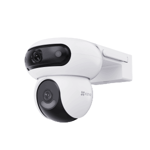 Weiße Ezviz Dualobjektiv-Überwachungskamera H90 für 360° Rundum-Sicht.