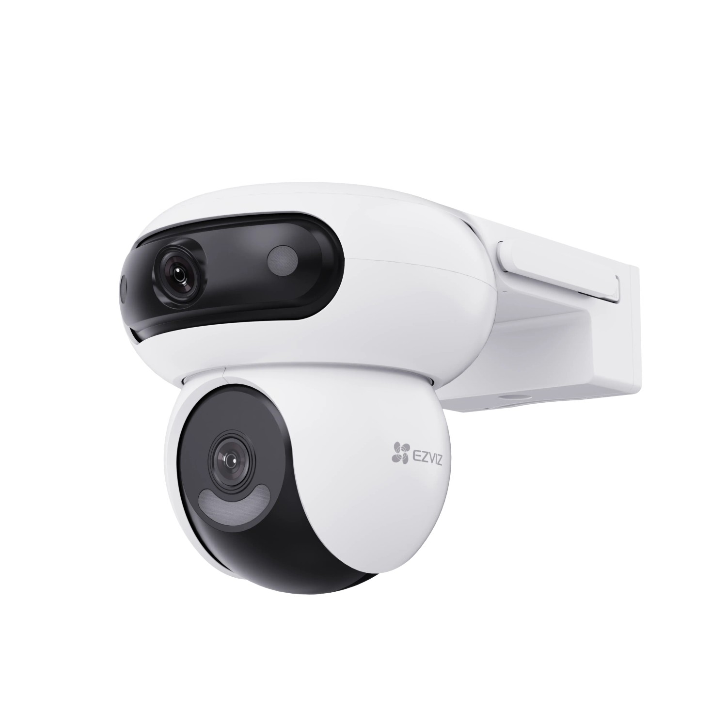 Weiße Ezviz Dualobjektiv-Überwachungskamera H90 für 360° Rundum-Sicht.