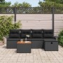 Schwarzes 6-tlg. vidaXL Garten-Sofa-Set aus Poly Rattan mit Tisch und Kissen.