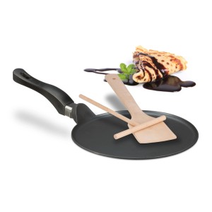 Relaxdays Crêpepfanne Aluminium Schwarz mit Teigverteiler und Pfannenwender 45 cm x 25 cm x 9 cm 0,7 kg