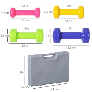 HOMCOM Hantelset mit 4 farbigen Hantelpaaren (0,5-2kg) und Koffer. Ideal für Fitness und Ausdauer.