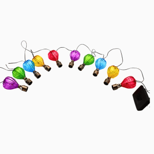 Bunte Solar Lichterkette mit 10 LED Laternen im Heißluftballon Design für den Balkon.