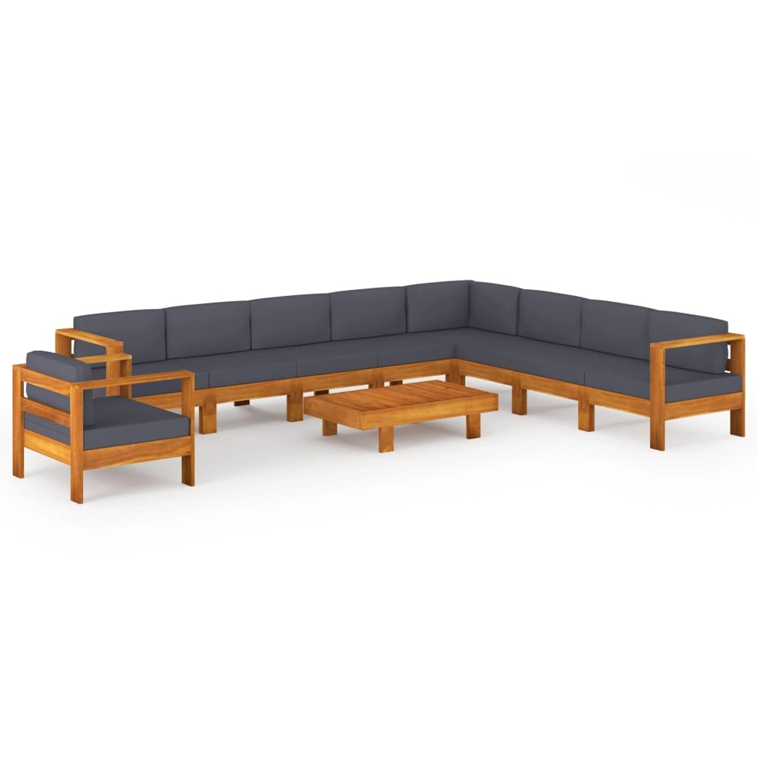 vidaXL 10-tlg Garten-Lounge-Set mit Dunkelgrauen Auflagen Akazienholz Modell 1