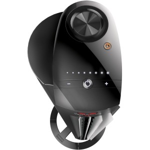 Schwarzer Vornado Tower L Standventilator mit Touch-Bedienfeld und Timer.