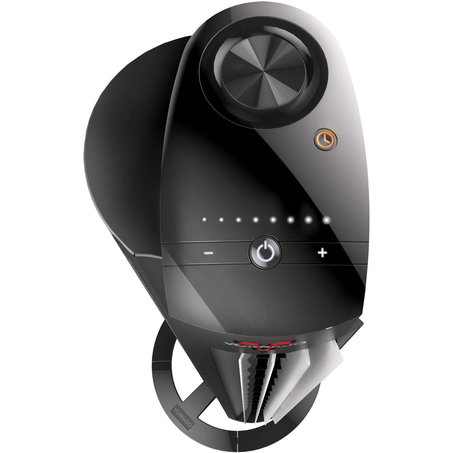 Schwarzer Vornado Tower L Standventilator mit Touch-Bedienfeld und Timer.
