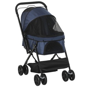 Blauer PawHut Hundewagen aus Stahl und Oxford-Gewebe, ideal für kleine Hunde.