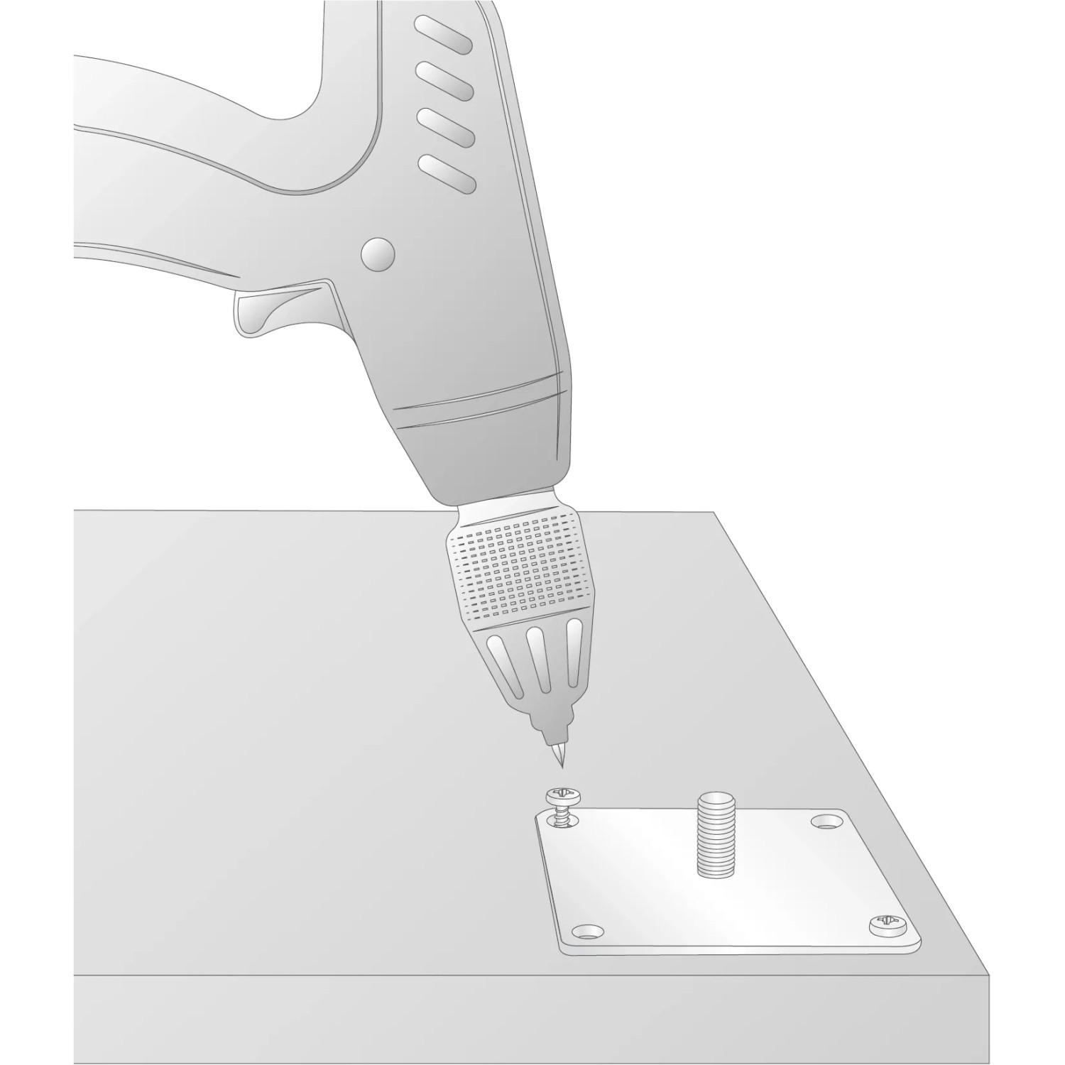 Montage der Wagner System Anschraubplatte 90x90 mm mit Schrauben und Akkuschrauber.