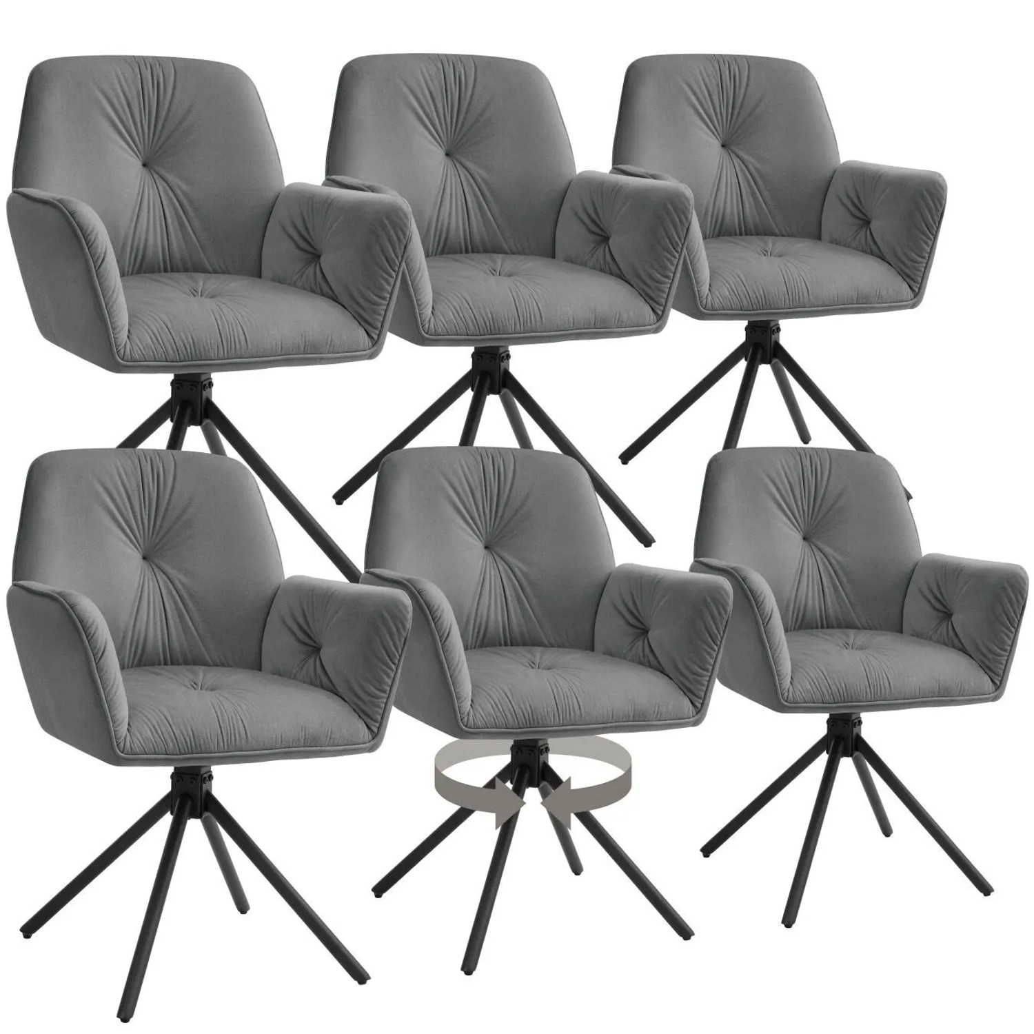 Tectake Drehbarer Armlehnstuhl Lenia In Samtoptik Gepolstert 360° Drehbar Höhenverstellbare Kunststofffüße 6Er Set 54 X 56 50 X 86 Cm Samtoptik