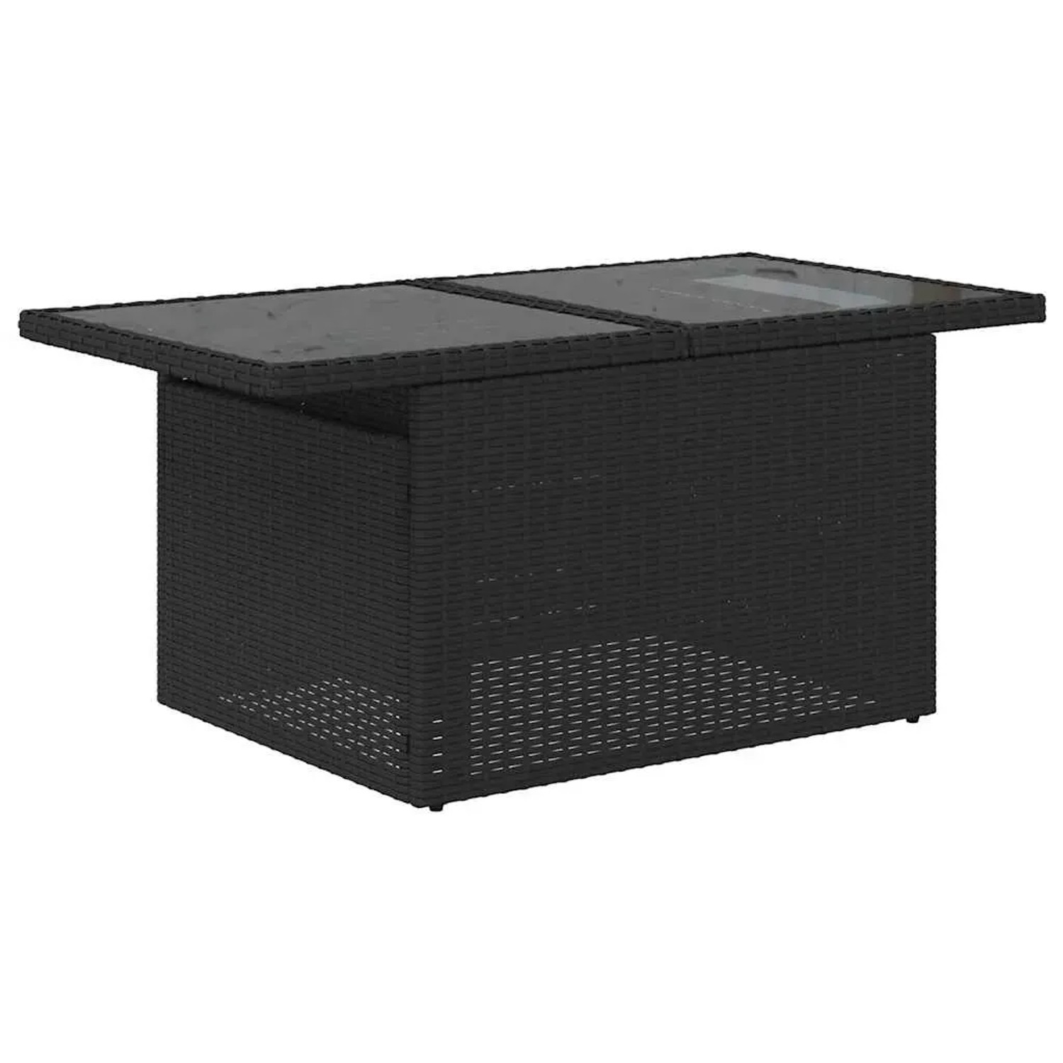 Schwarzer vidaXL Gartentisch aus Polyrattan mit Glasplatte, Teil der 11-tlg. Sofagarnitur.