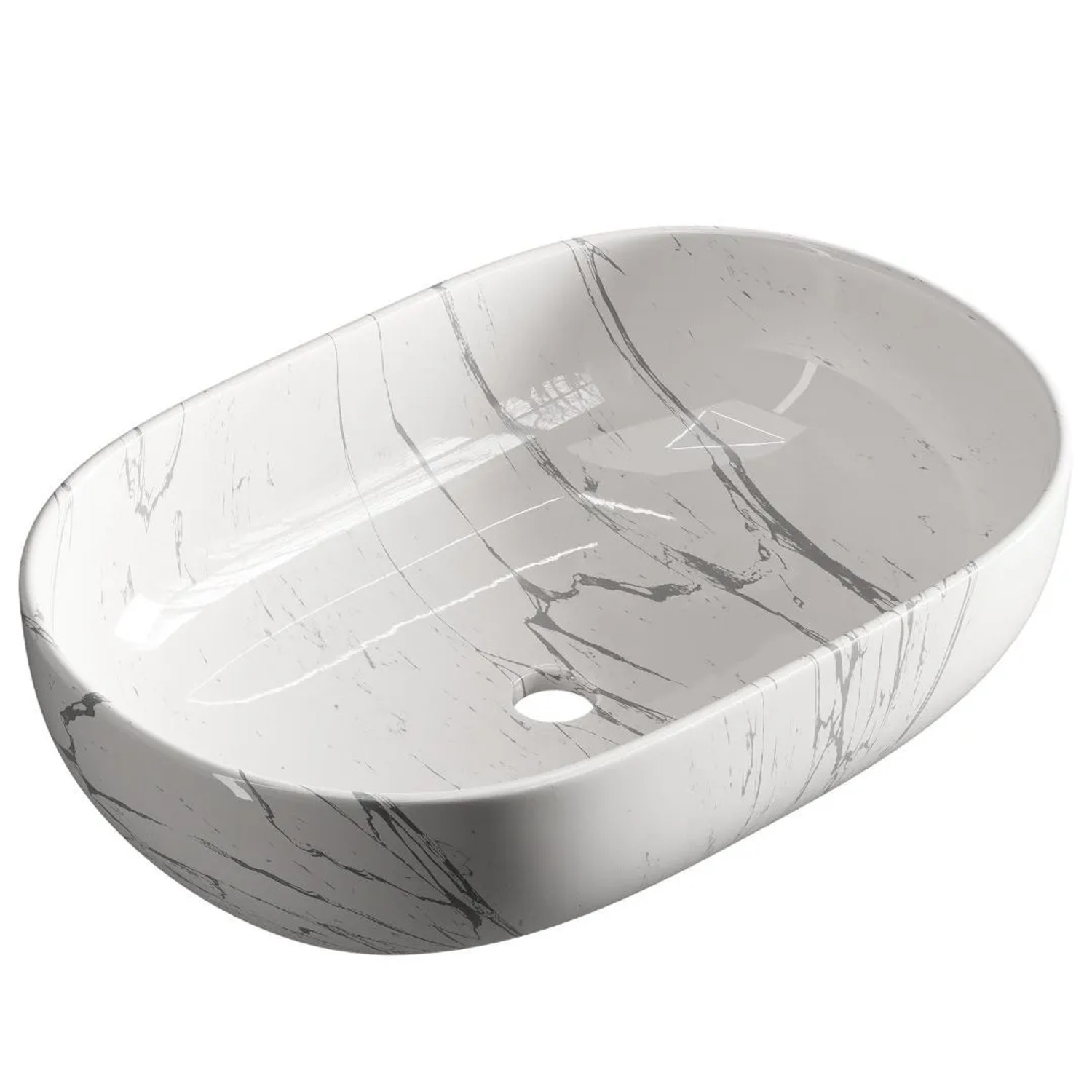Planetmöbel Aufsatzwaschbecken 60 cm Marmor Weiß Oval Keramik