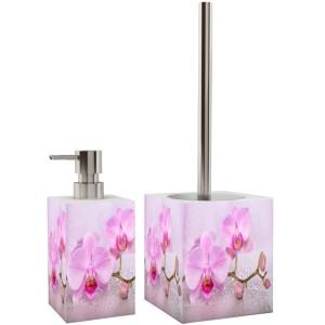 Sanilo Bad Set Blooming: Seifenspender und WC-Bürste mit Orchideen-Design.