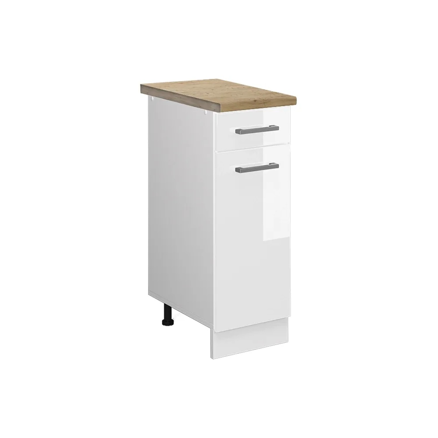 Vicco Küchenunterschrank R-Line Schubladenschrank für die Küche Weiß Hochglanz/Weiß 30 cm AP Eiche