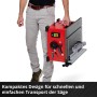 Einhell Tischkreissäge TC-TS 8, rote Tischsäge im Transport durch eine Person.