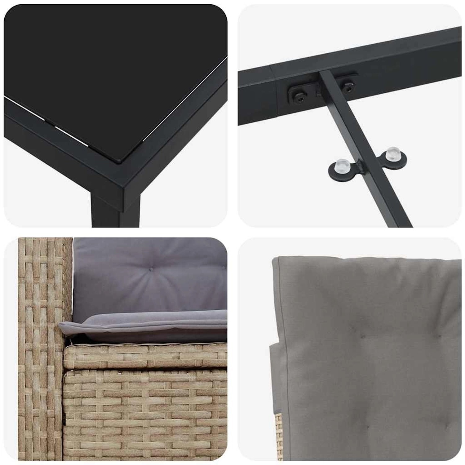 vidaXL Garten Essgruppe, 5-tlg, beige Poly Rattan, Details: Tischplatte, Stahlrahmen, Rattan, Polster.