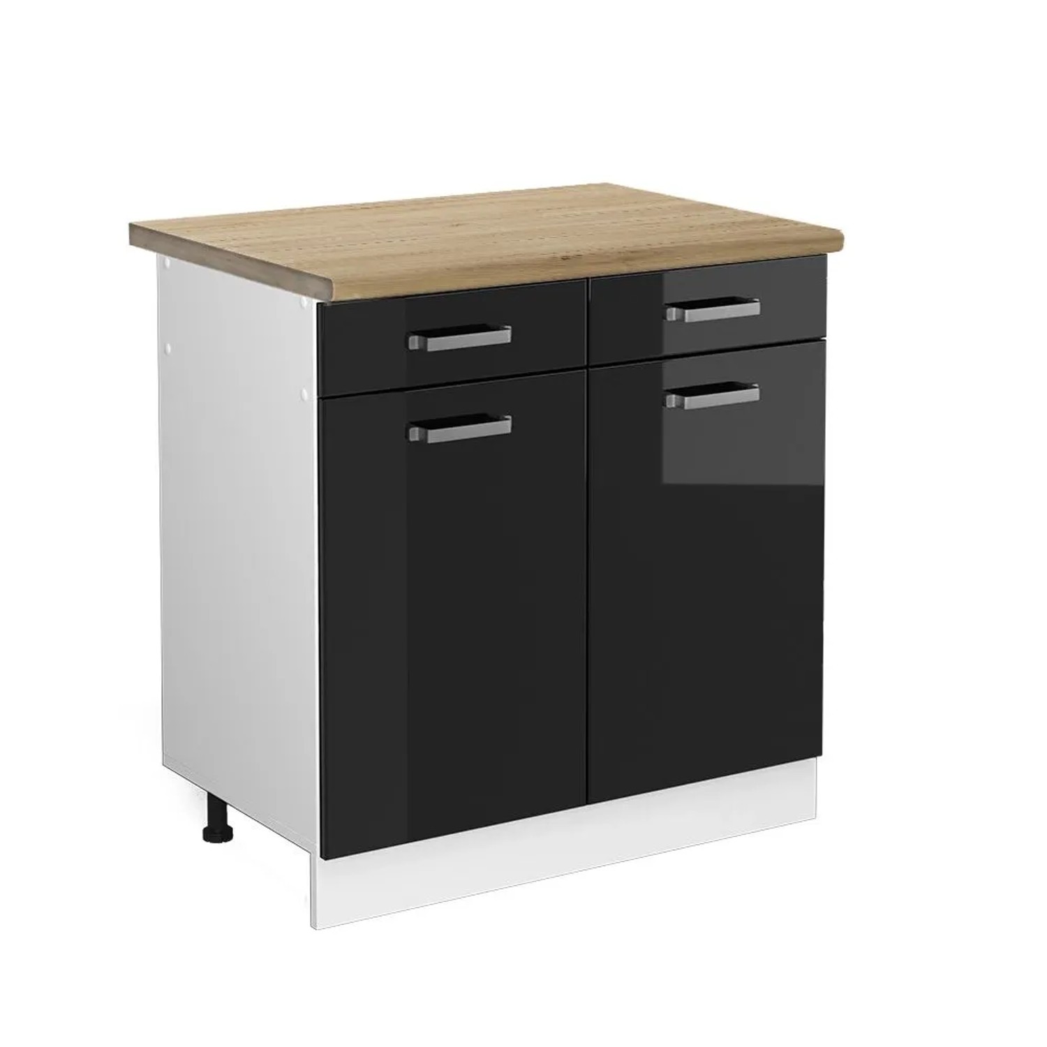 Vicco Küchenunterschrank R-Line Schwarz Hochglanz Weiß 80 cm AP Eiche