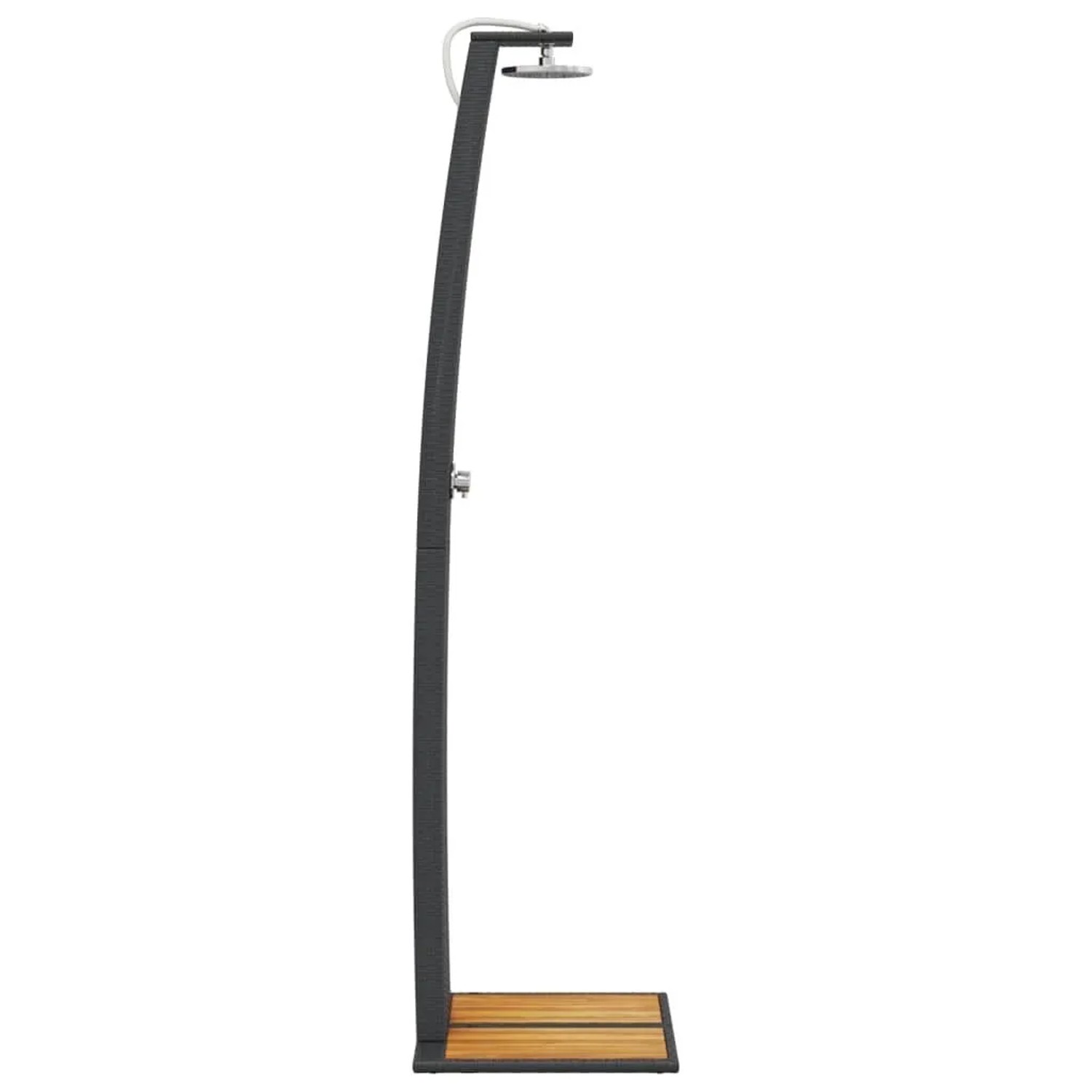 Schwarze vidaXL Gartendusche aus Poly Rattan und Akazienholz, 224 cm hoch.