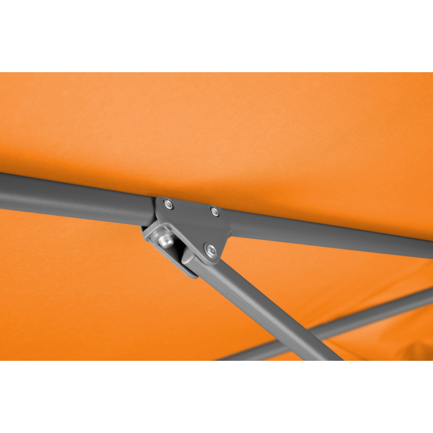 Detailaufnahme: Schneider Balkonschirm, 270x150 cm, Mandarine, Gestell und Bezug.