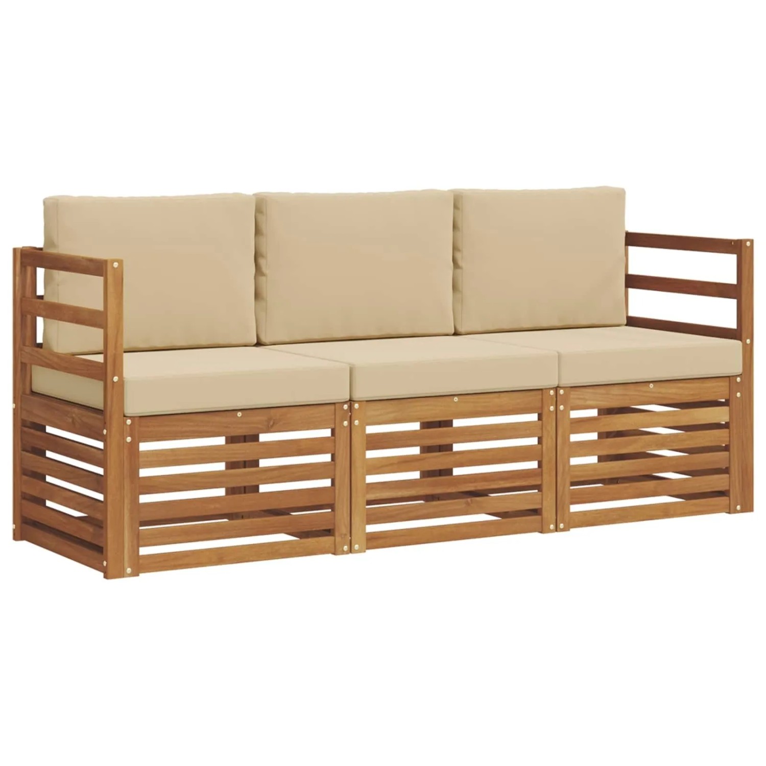 vidaXL Sofagarnituren 3 Tlg Natur und Beige Massivholz Akazie 3374273