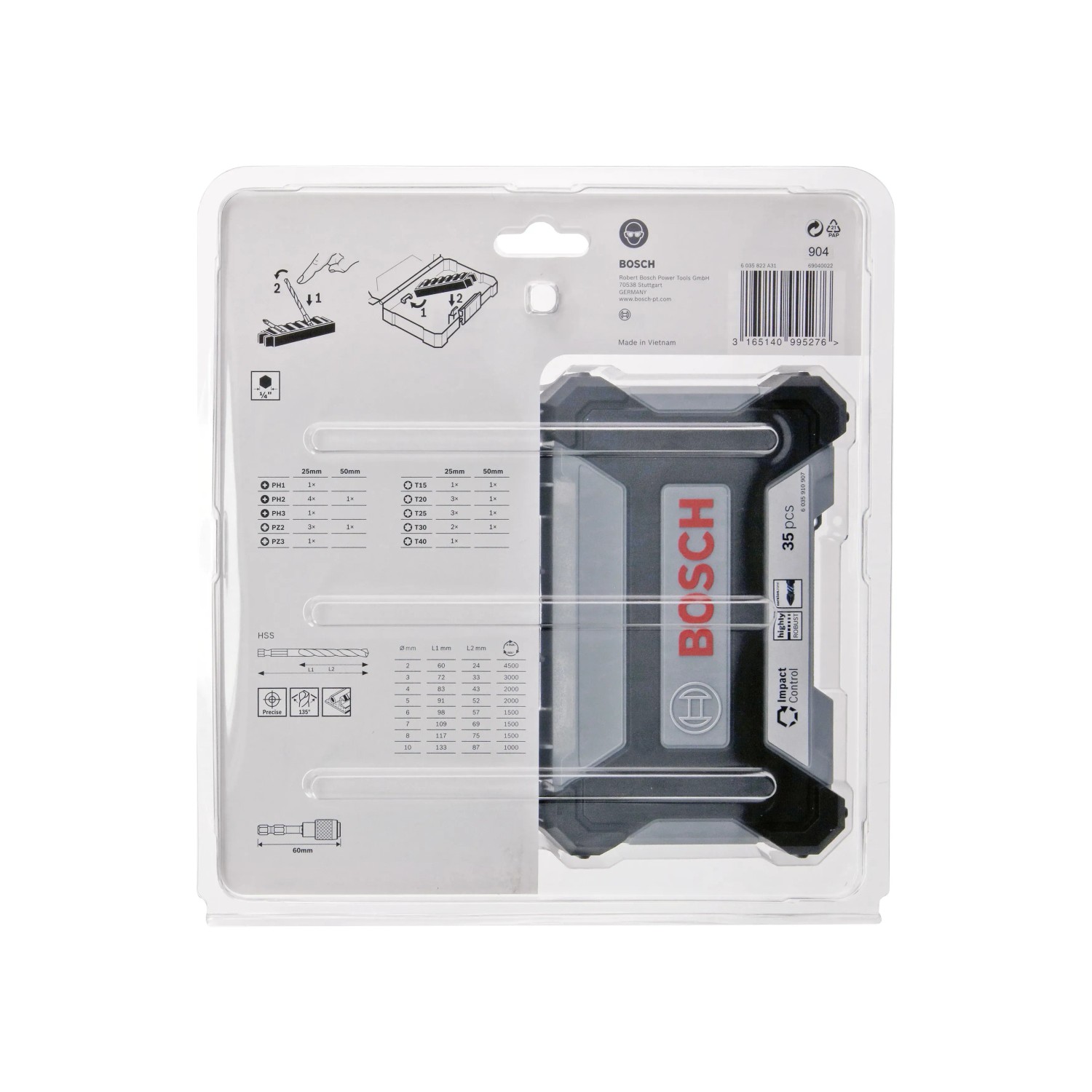 Bosch 35-teiliges Metallbohrer- und Schrauberbit-Set in Kunststoffverpackung.