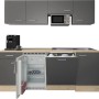 Flex-Well Büroküche Morena, 210 cm, Basaltgrau/San Remo Eiche: Singleküche mit E-Geräten wie Kühlschrank und Geschirrspüler.