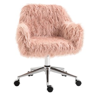Rosa Vinsetto Chefsessel mit flauschigem Kunstfell, höhenverstellbar, auf Rollen. Eleganter Drehstuhl für Büro.
