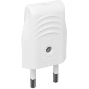 Weißer Europa-Stecker (Flachstecker) mit Schraubanschluss für einfache Installation.