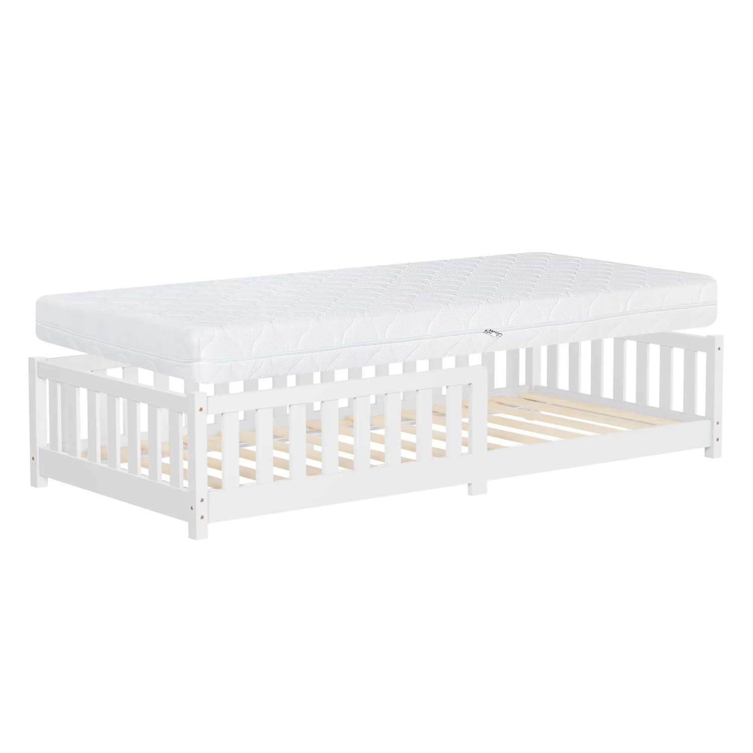 ML-Design Kinderbett 90x200 cm Weiß mit Matratze 16cm & Rausfallschutz günstig online kaufen