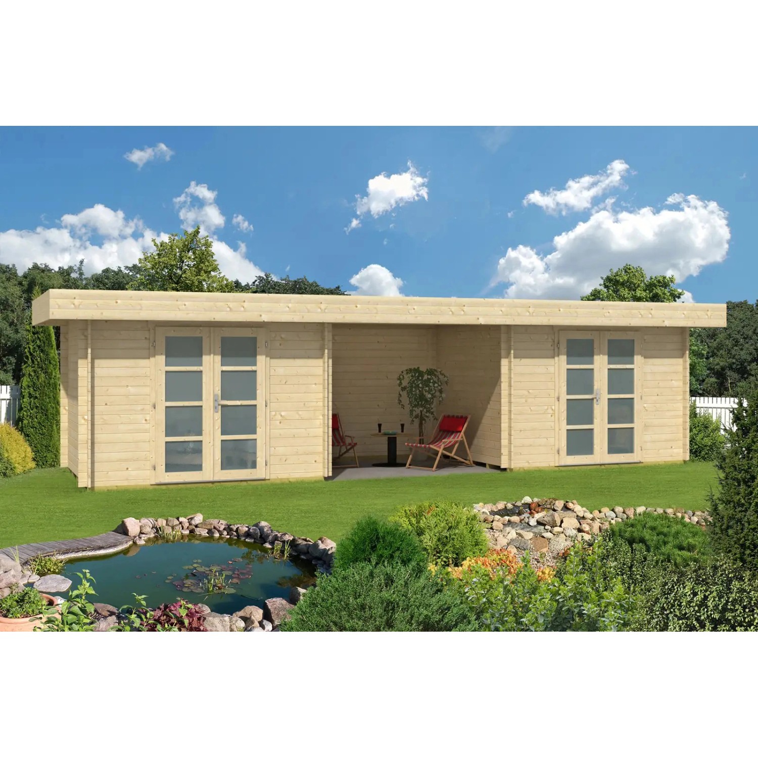 Carlsson Holz-Gartenhaus/Gerätehaus Flachdach Druckimprägniert 870 cm x 235 cm