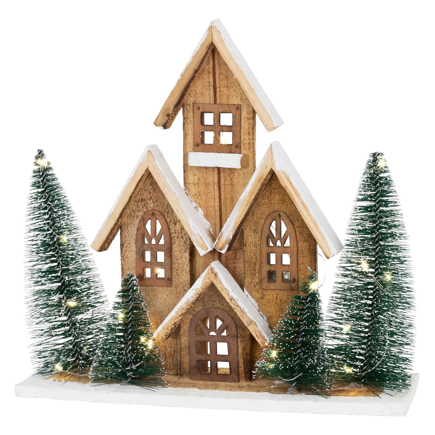 ECD Germany Holz-Weihnachtshaus mit LED-Beleuchtung Warmweiß 32x9x30cm