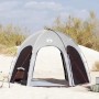 Graues vidaXL Poolzelt aus Polyester, kuppelförmig, mit offenem Eingang auf Sand. Perfekt als Outdoor-Pavillon.