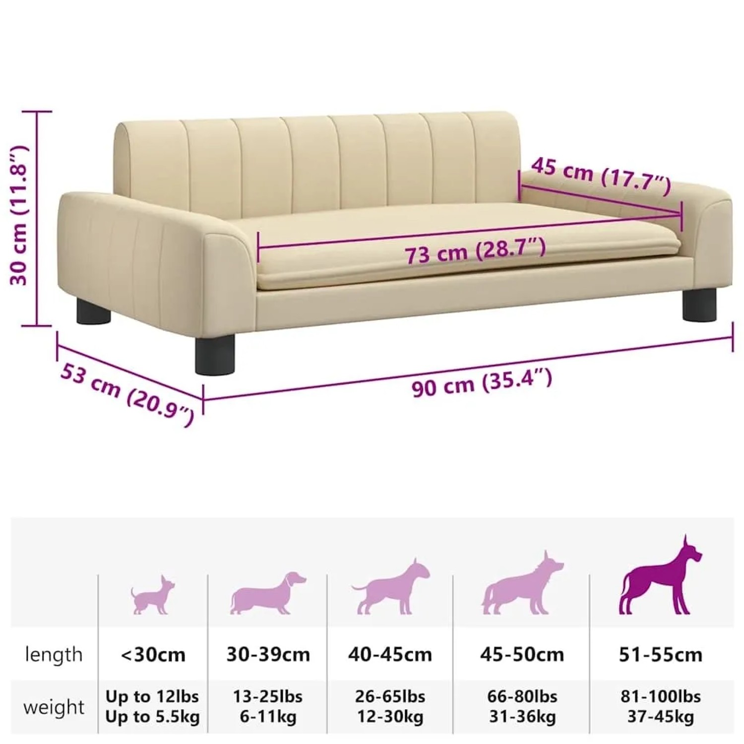 vidaXL Hundebett Creme 90x53x30 cm Stoff 171846_7