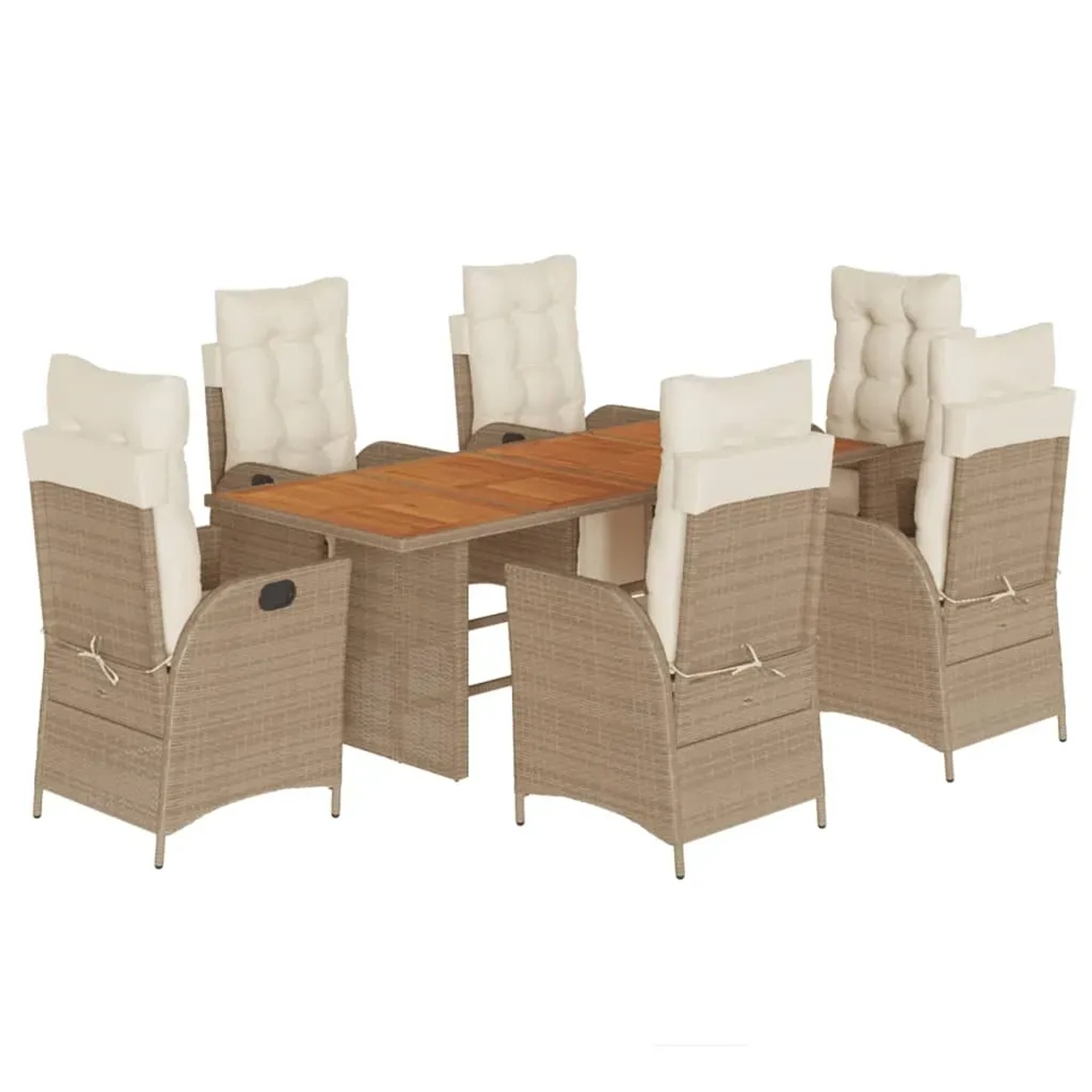 vidaXL 7-Tlg Garten-Essgruppe mit Kissen Beige Poly Rattan 3213372