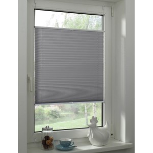 Gardinia EasyFix Plissee Greta, 60x130 cm, steingrau, am Fenster montiert.