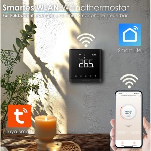 Schwarzes Echos Eco-4181 WiFi Wandthermostat zur Steuerung der Fußbodenheizung per App.