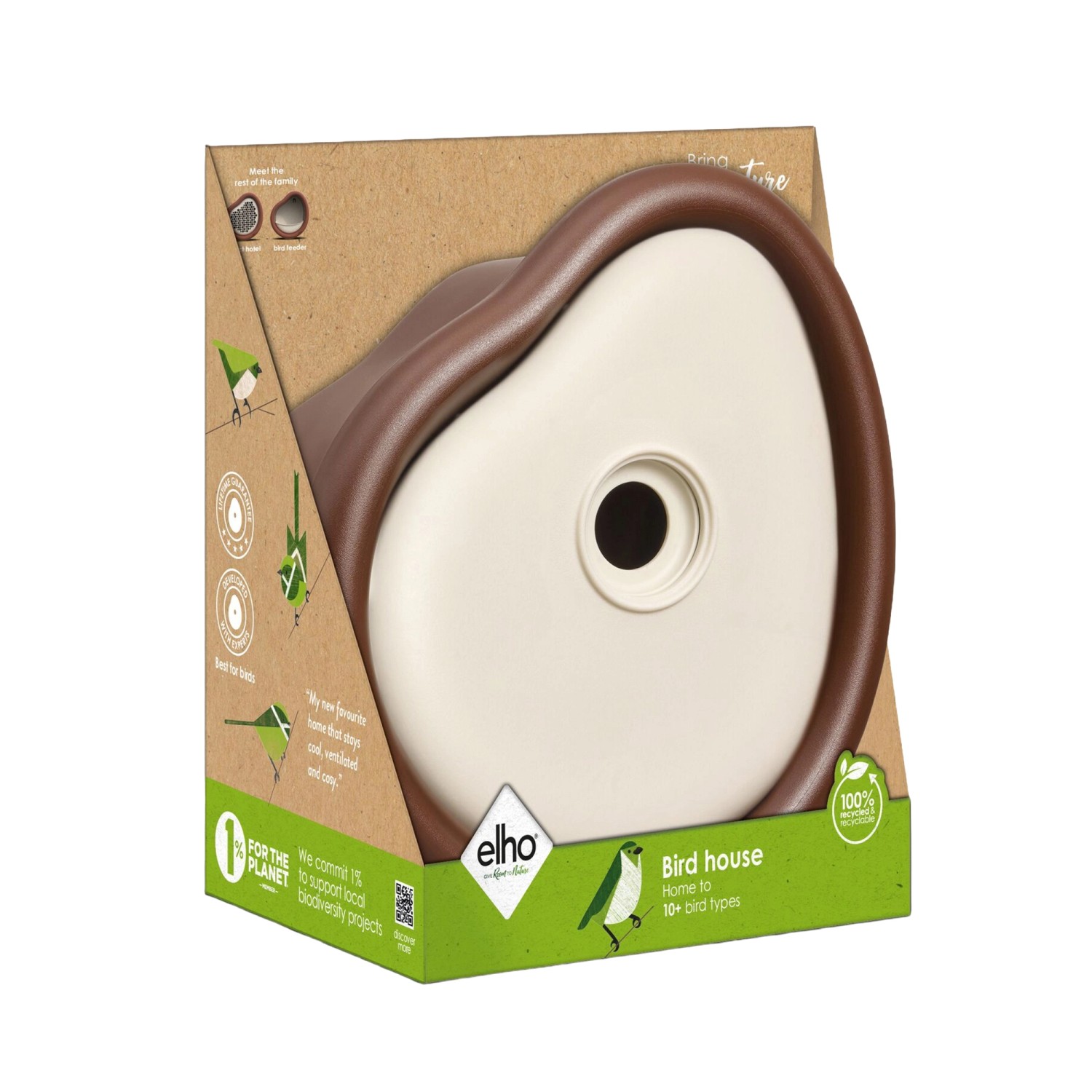 Elho Vogelhaus Organic 25 cm Braun-Weiß günstig online kaufen
