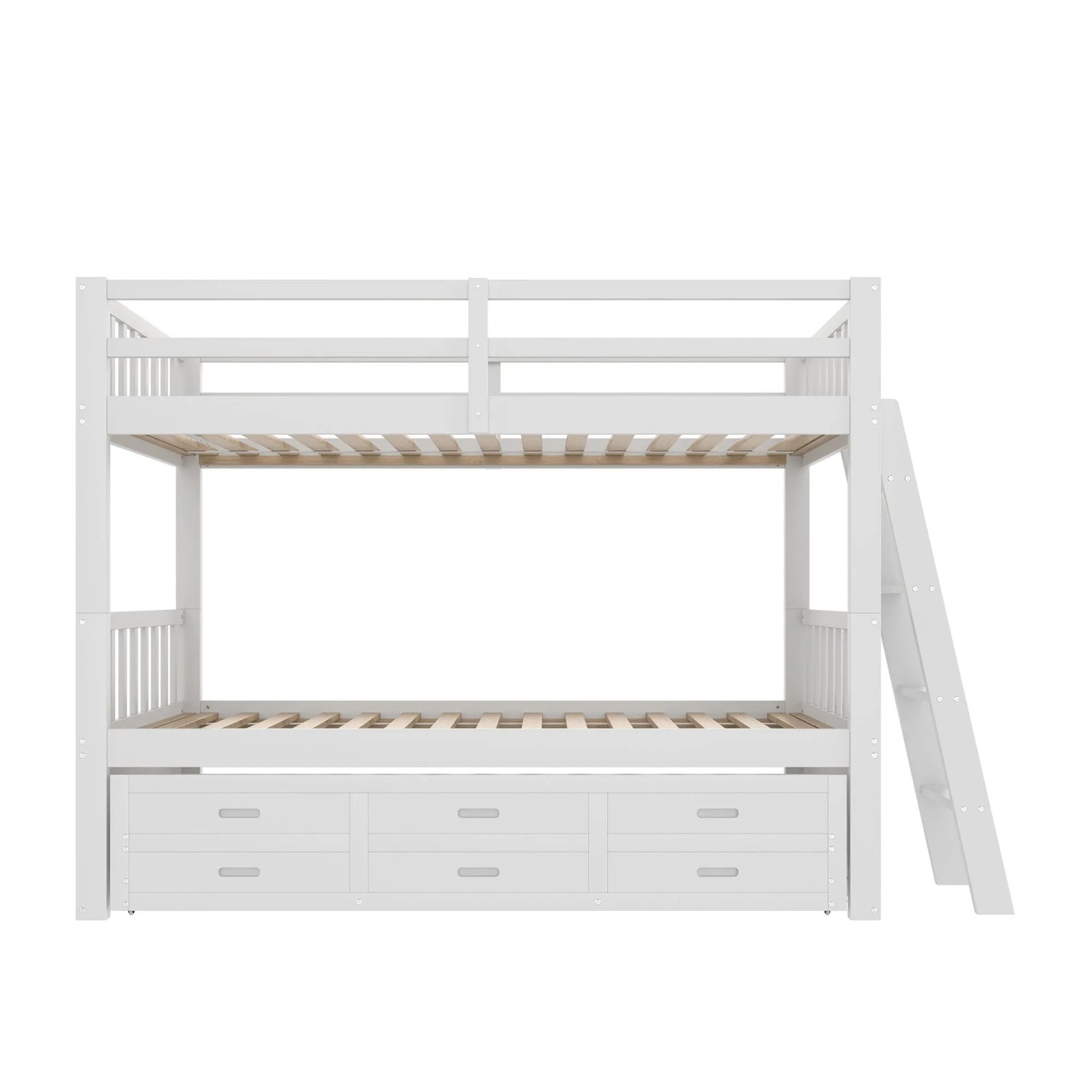 okwish Etagenbett 90x200cm mit Leiter und Schubladen Kinderzimmer Weiß ohne Matratze