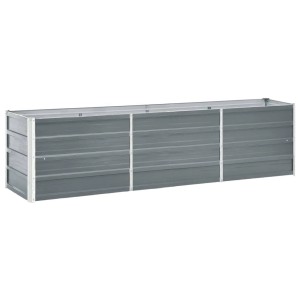 Graues vidaXL Garten-Hochbeet aus Stahl, 240x40x45 cm, ideal für Garten, Terrasse und Balkon.