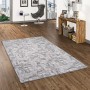Hellgrauer Snapstyle Feinschlingen Velour Teppich, 140x200cm, im modernen Wohnraum.