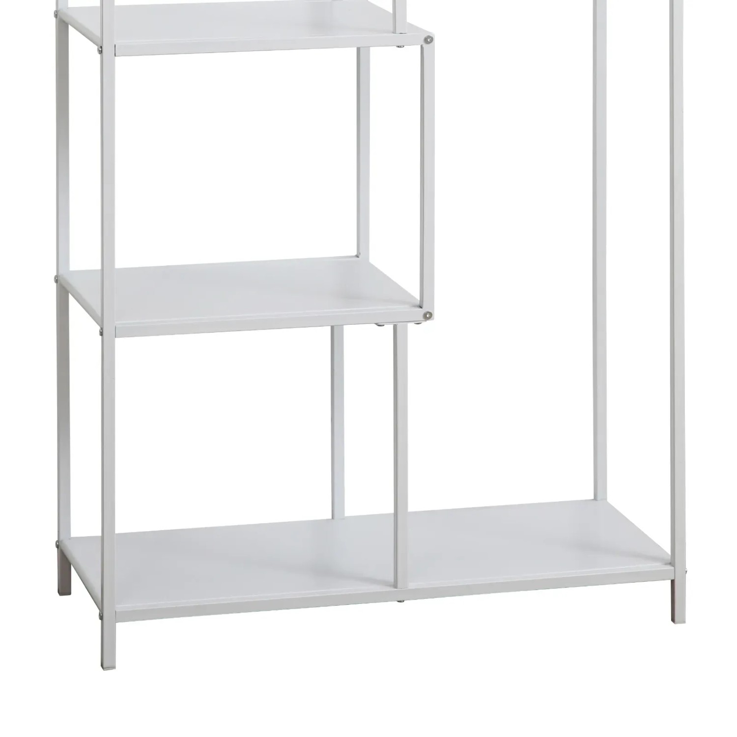 Detailansicht: Weißes Svita Kela Metallregal mit 6 Ebenen im Industrial Style.