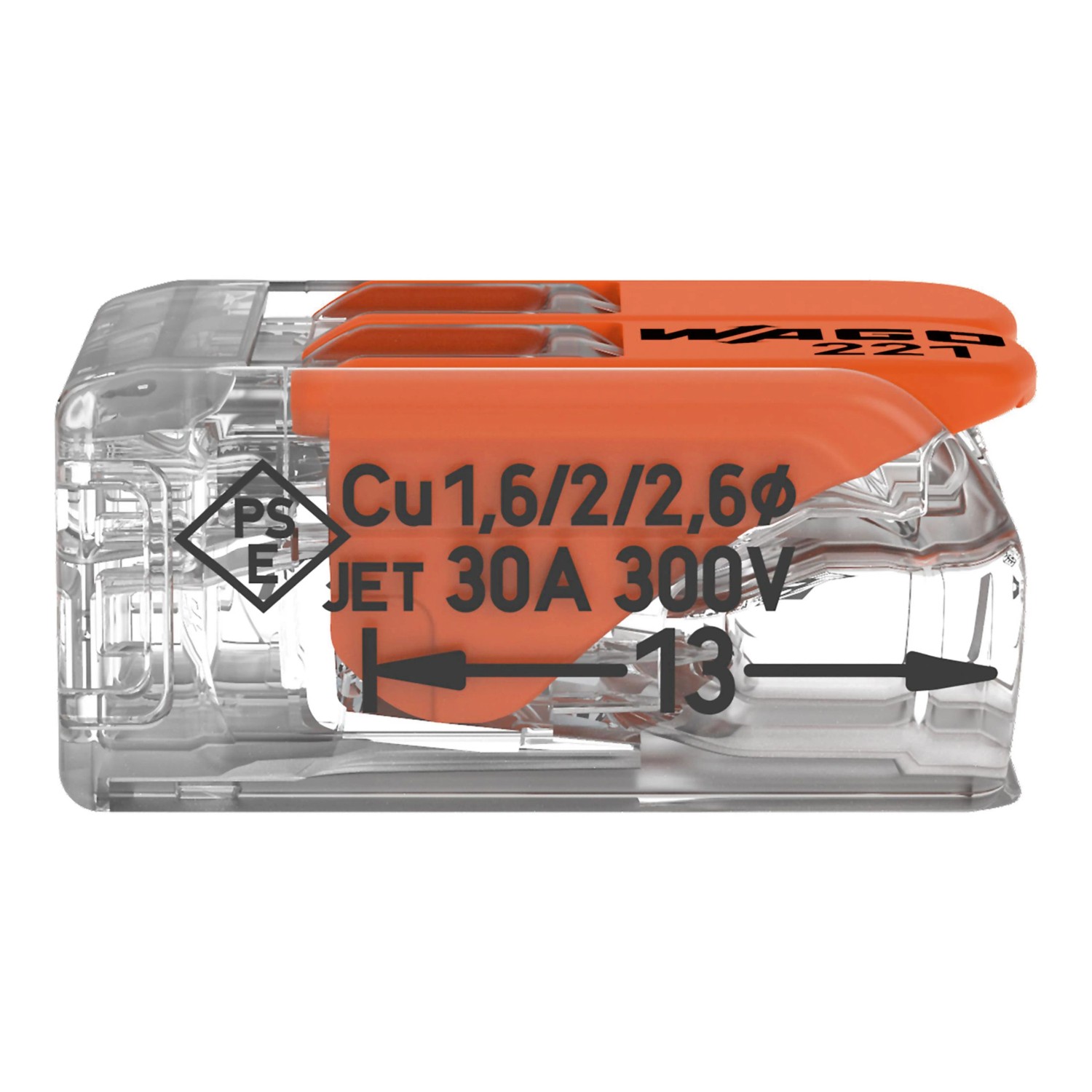 Wago Hebelklemme 221-612, 2-polig, für Leiter von 0,5-6 mm², 5er-Pack