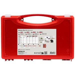 Fischer Meister-Box XL Wohnraum, 280-teiliges Dübel- und Schraubenset in roter Kunststoffbox.