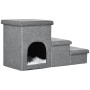 Graue PawHut Hundetreppe mit 3 Stufen, Höhle und Stauraum, ideal für kleine Hunde.