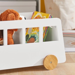 SoBuy Kinderregal KMB41-W: Weißes Bücherregal mit Rollen und Fächern für Spielzeug und Bücher.