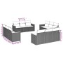 vidaXL 12-tlg. Garten-Sofagarnitur aus schwarzem Poly Rattan mit Kissen.