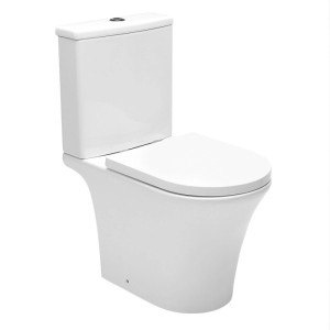 Weiße Stand-WC-Kombination mit Softclose-Sitz, spülrandlos und variablem Abgang.