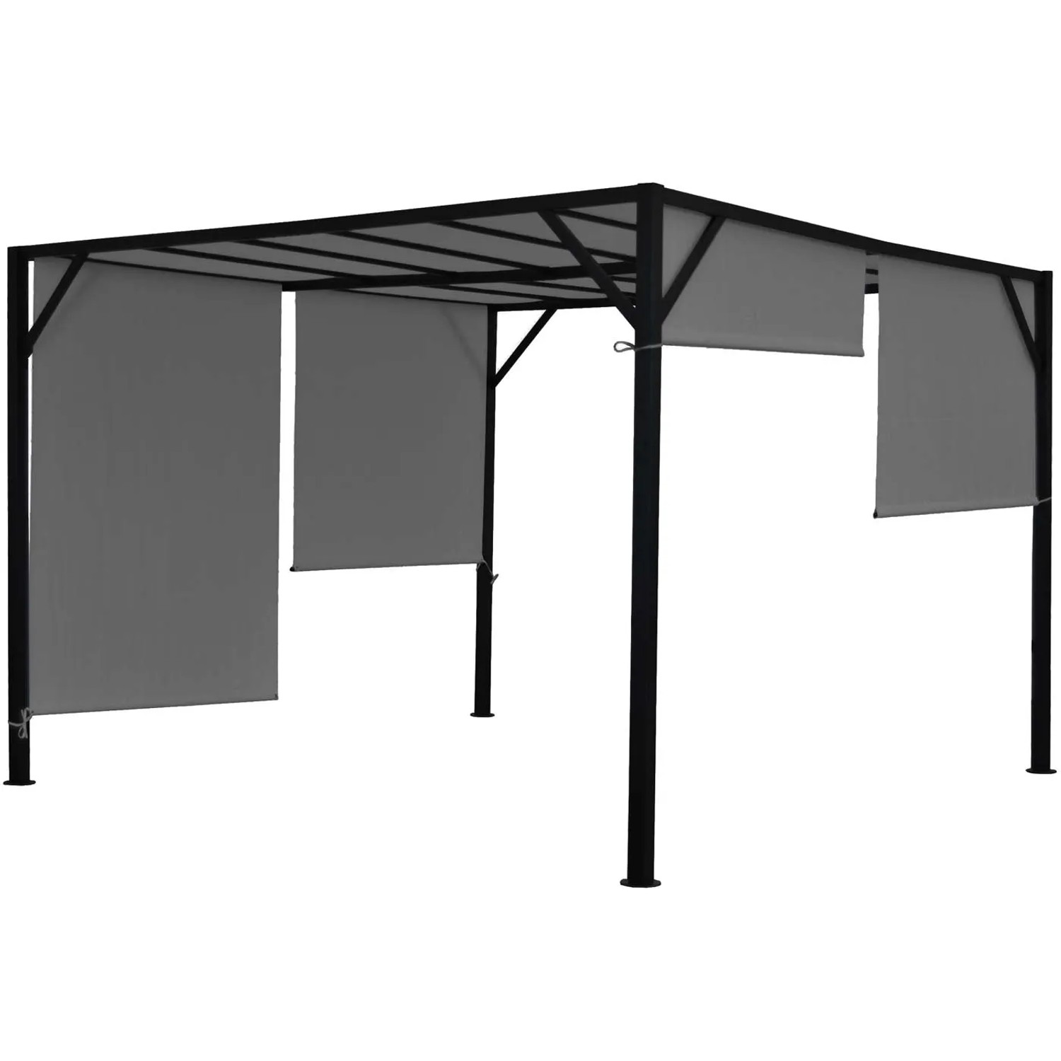 Graue MCW Pergola Beja 4x3m mit stufenlos regulierbarem Schiebedach für Terrasse.