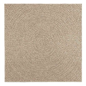 Beiger, quadratischer Outdoor-Teppich ZIZUR in Jute-Optik, 120x120 cm.
