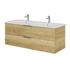 Steinkamp Waschtisch-Set mit Doppelwaschtisch Venticello, Halifax Eiche quer, zwei Auszüge.